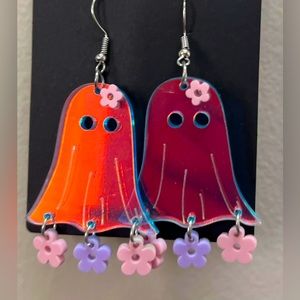 Clear acrylic ghost earrings with flowers